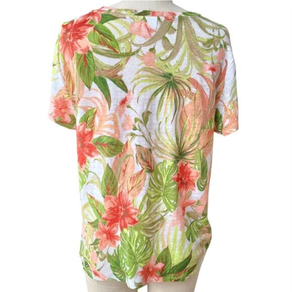 J. Jill Love Linen 100% Linen Floral Short Sleeve Top Side Tie Green Size M Boho - Picture 3 of 10